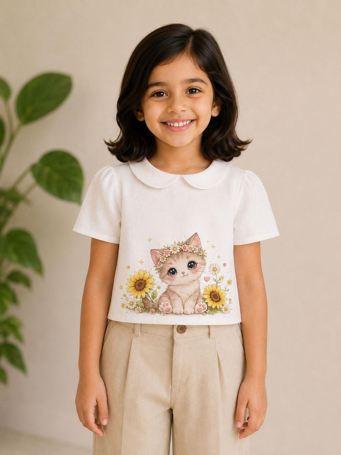 Flower Crown Kitty Crop Top